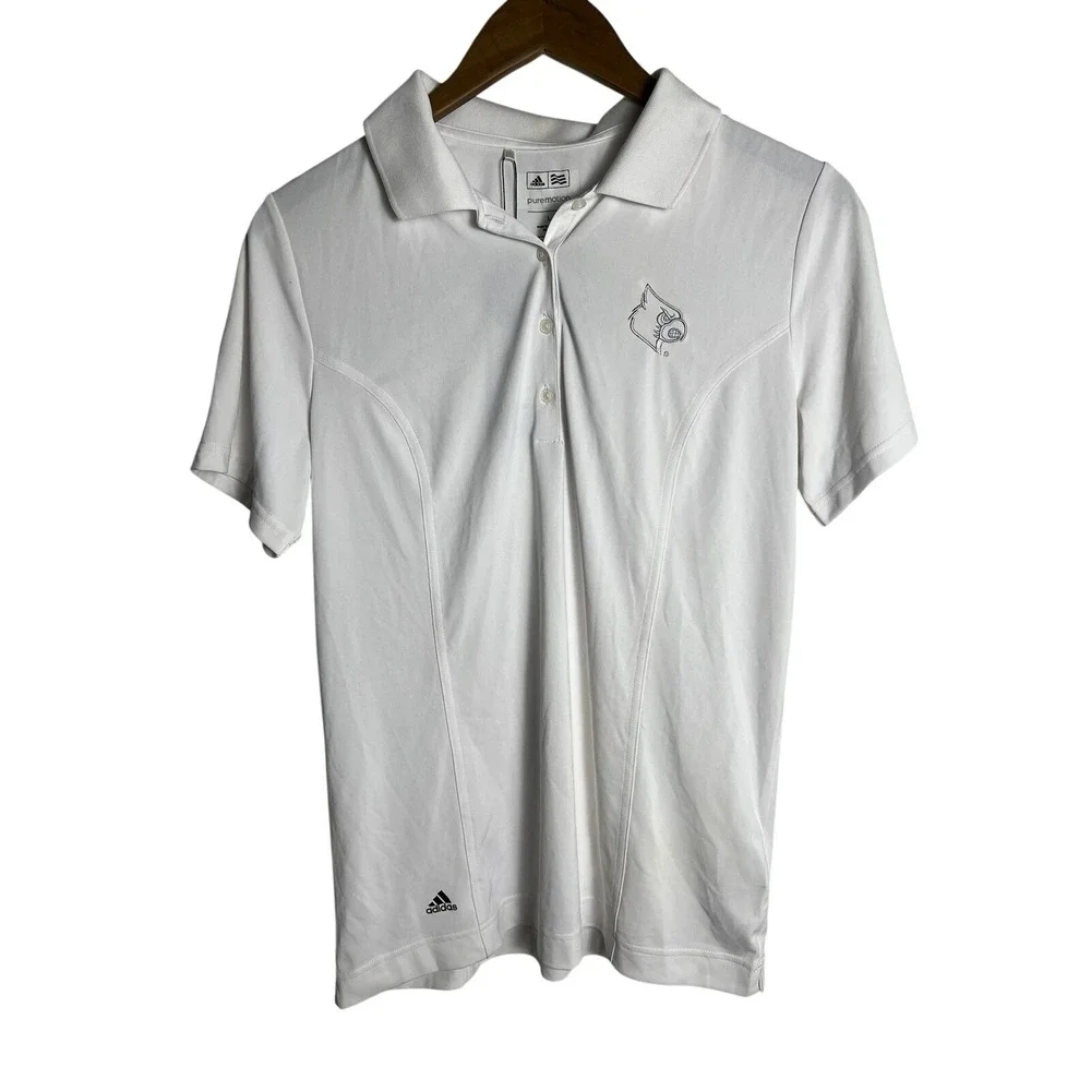 NWT! Adidas Louisville Cardinals CWS Omaha Polo Shirt Men LG White Puremotion‎